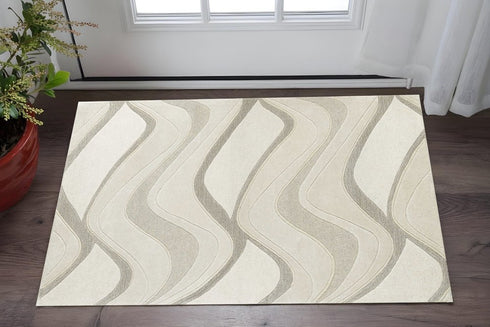 8' X 10' Ivory And Gray Wool Abstract Hand Tufted Area Rug
